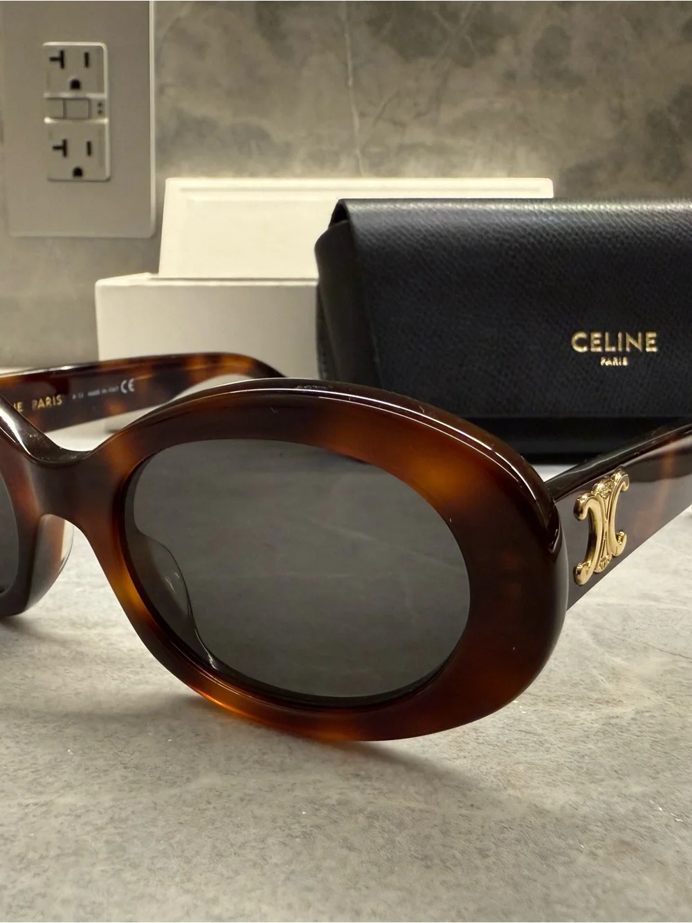 Celine Triomphe Oval Sunglasses in Tortoise Shell
